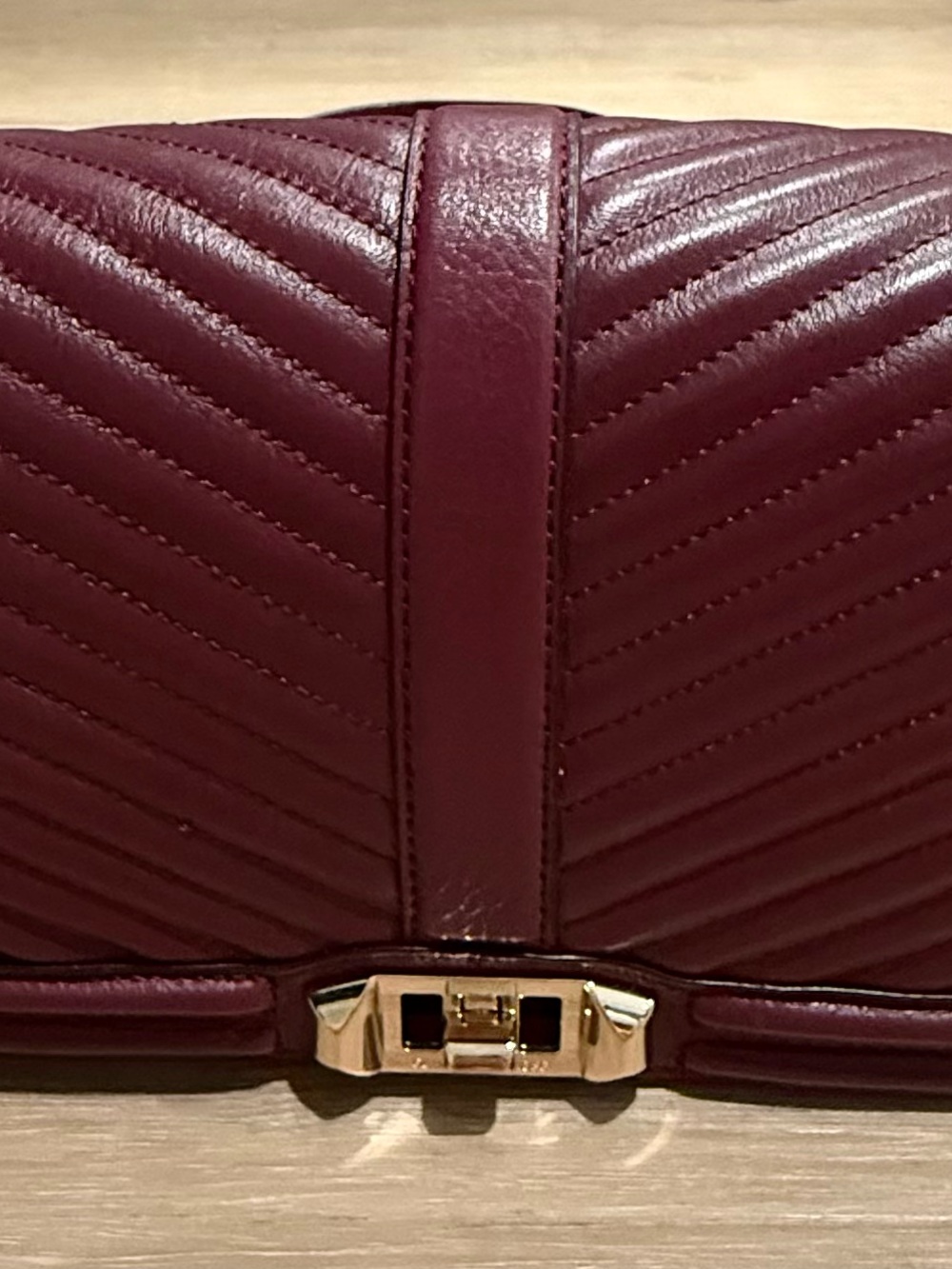 Rebecca Minkoff Quilted Burgundy Leather Clutch with Gold Hardware